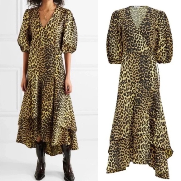 Ganni Leopard Print Bijou Dress - Size Medium / 38 - Picture 1 of 11